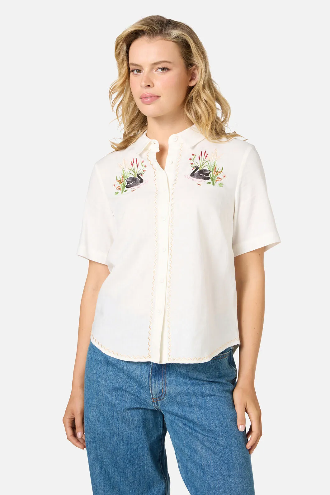 Swan Embroidered Shirt sold by Princess Highway