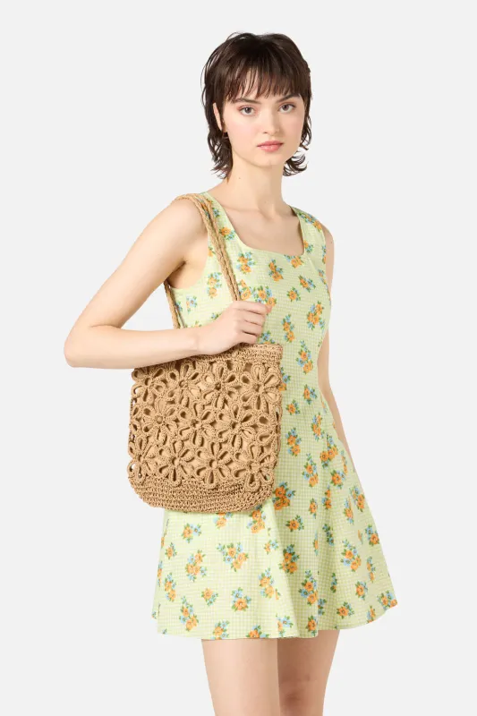 Tan Flower Straw Bag sold by Princess Highway