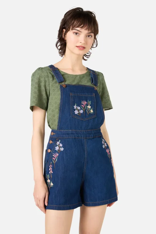 Eva Embroidered Short Overalls sold by Princess Highway