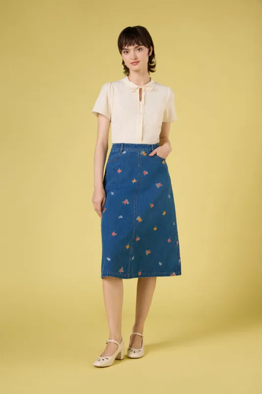 Floral Embroidered Denim Skirt sold by Princess Highway