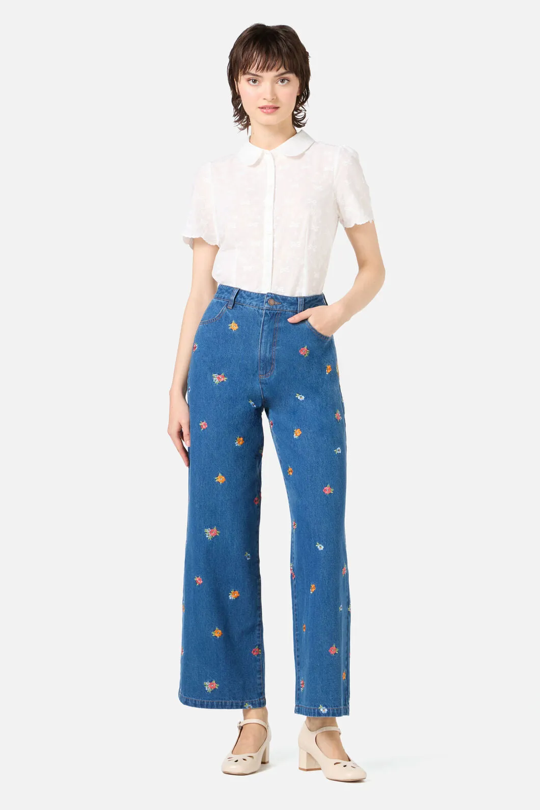 Floral Embroidered Denim Jeans sold by Princess Highway