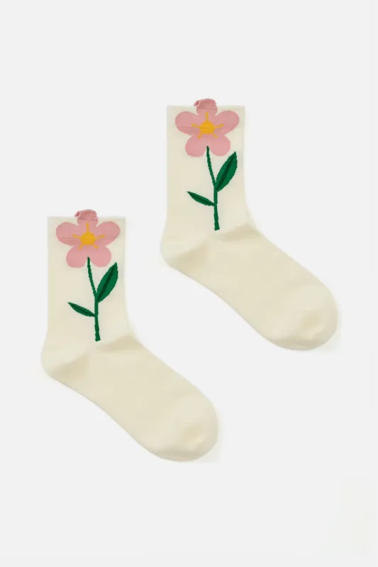 Cream Stem Flower Socks sold by Princess Highway