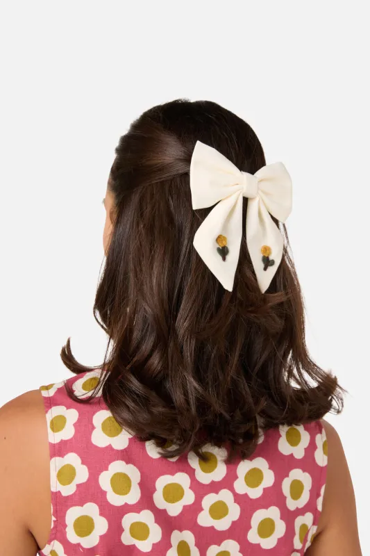Cream Embroidery Bow Barrette sold by Princess Highway