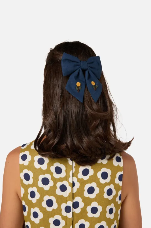 Navy Embroidery Bow Barrette Clip sold by Princess Highway