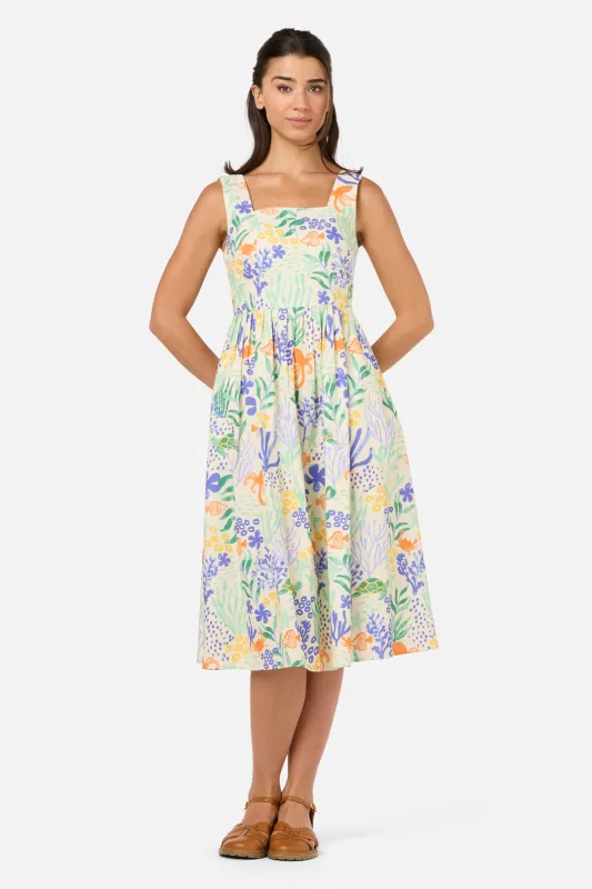 elizabeth scarlett white ruched shell print christine midi dress White Embroidered Puff Sleeve Saffy Midi Dress