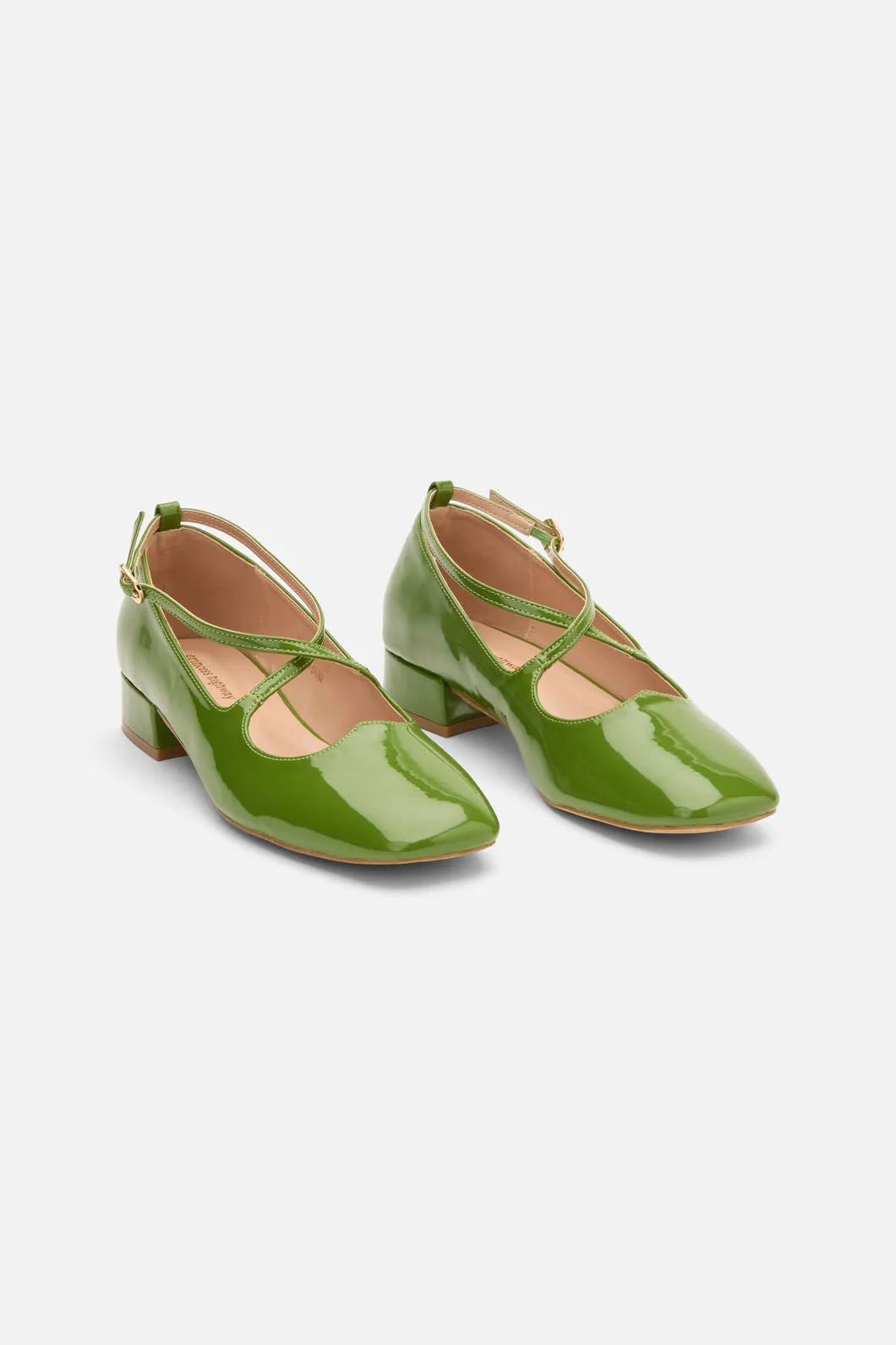 Green Patent Heart Heel sold by Princess Highway