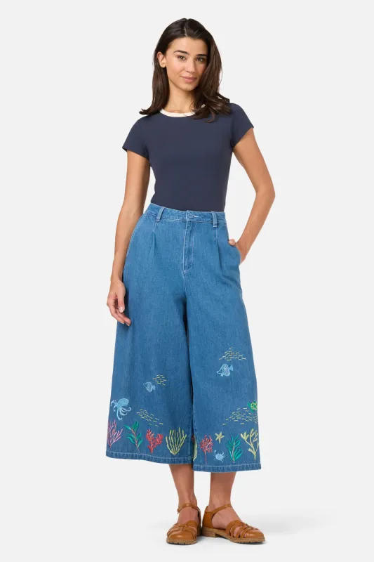 Sea Embroidered Denim Culotte sold by Princess Highway