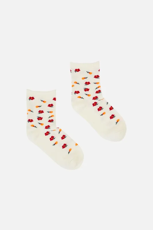 White Dainty Floral Socks sold by Princess Highway