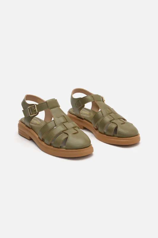 Olive Wide Strap Sandal made by Princess Highway