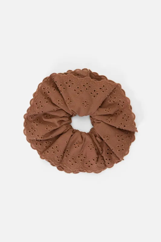 Chocolate Broderie Scrunchie made by Princess Highway