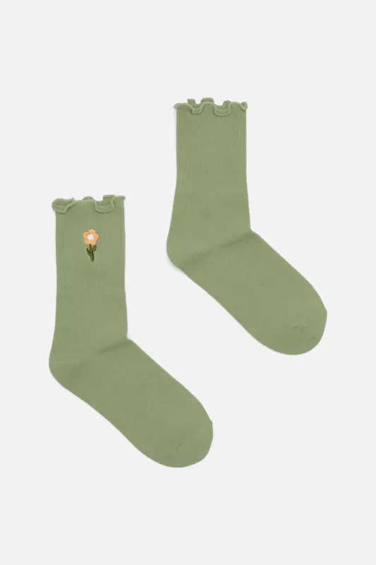 Mint Embroidered Daisy Sock made by Princess Highway