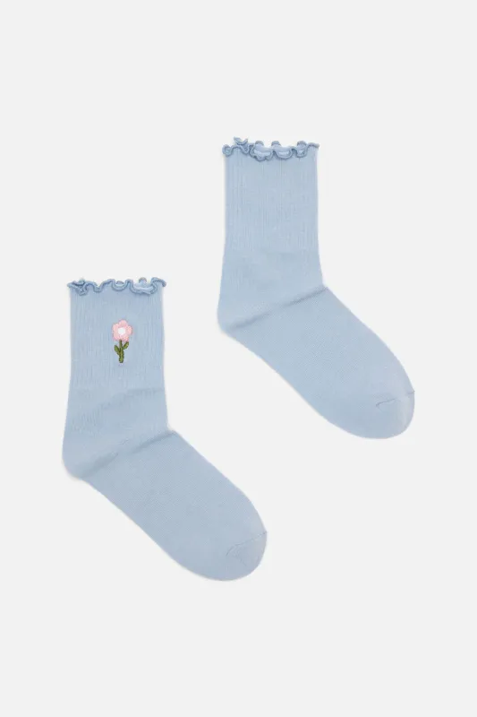 Blue Embroidered Daisy Sock made by Princess Highway