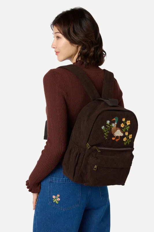 Duck Embroidered Cord Backpack made by Princess Highway