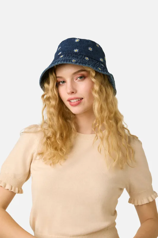 Daisy Embroidered Denim Hat made by Princess Highway