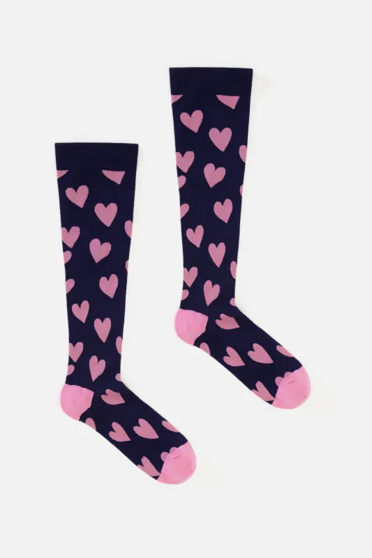 Navy hearts Compression socks made by Princess Highway