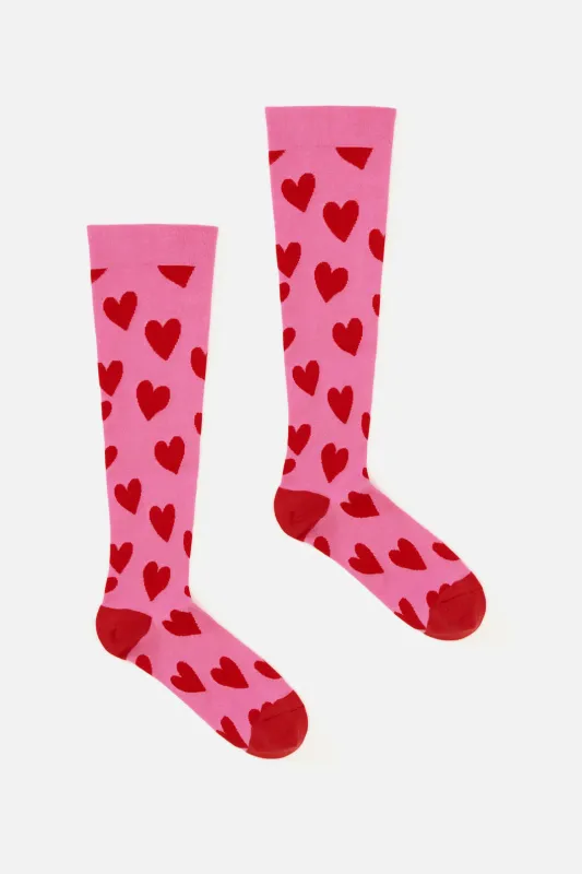 Pink hearts Compression socks made by Princess Highway
