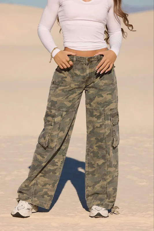 W2132 - Camo Straight Cargo Jeans made by YoungLA