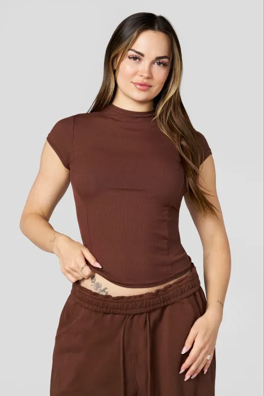 W4270 Ribbed Mock Neck Tee made by YoungLA