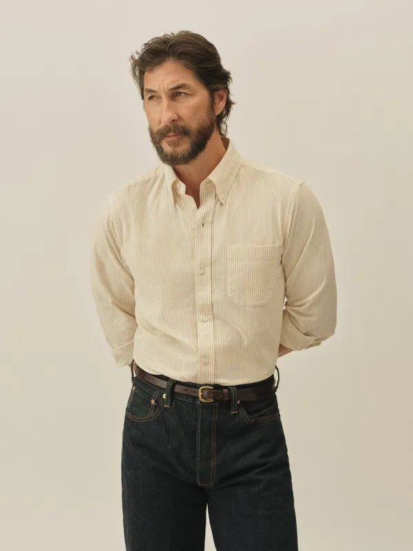 Barley/White Brook Stripe California Oxford BD Shirt made by Buck Mason