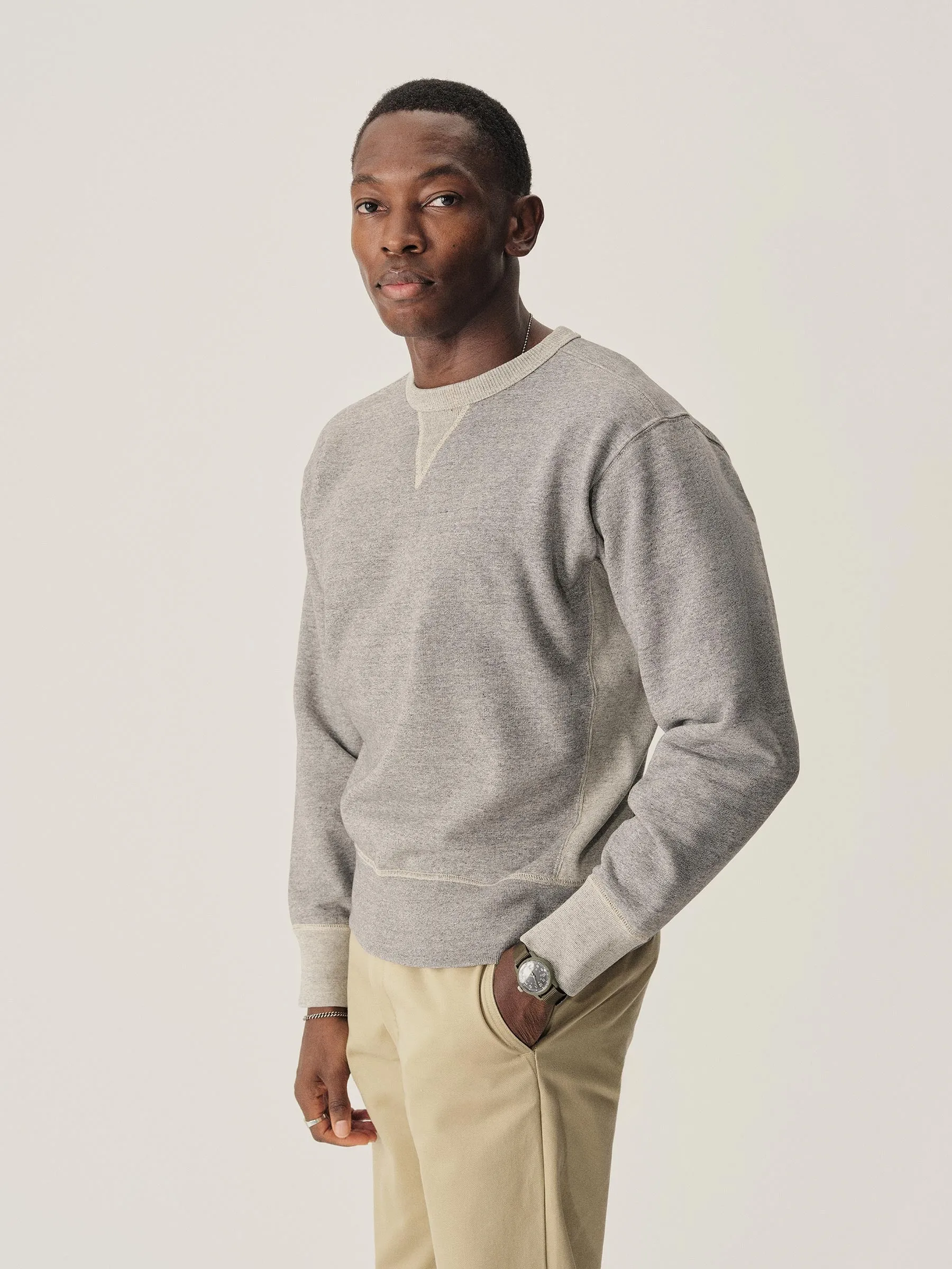 Two Tone Heather Grey Welterweight Double V Crew Sweatshirt sold by Buck Mason product image thumbnail 5