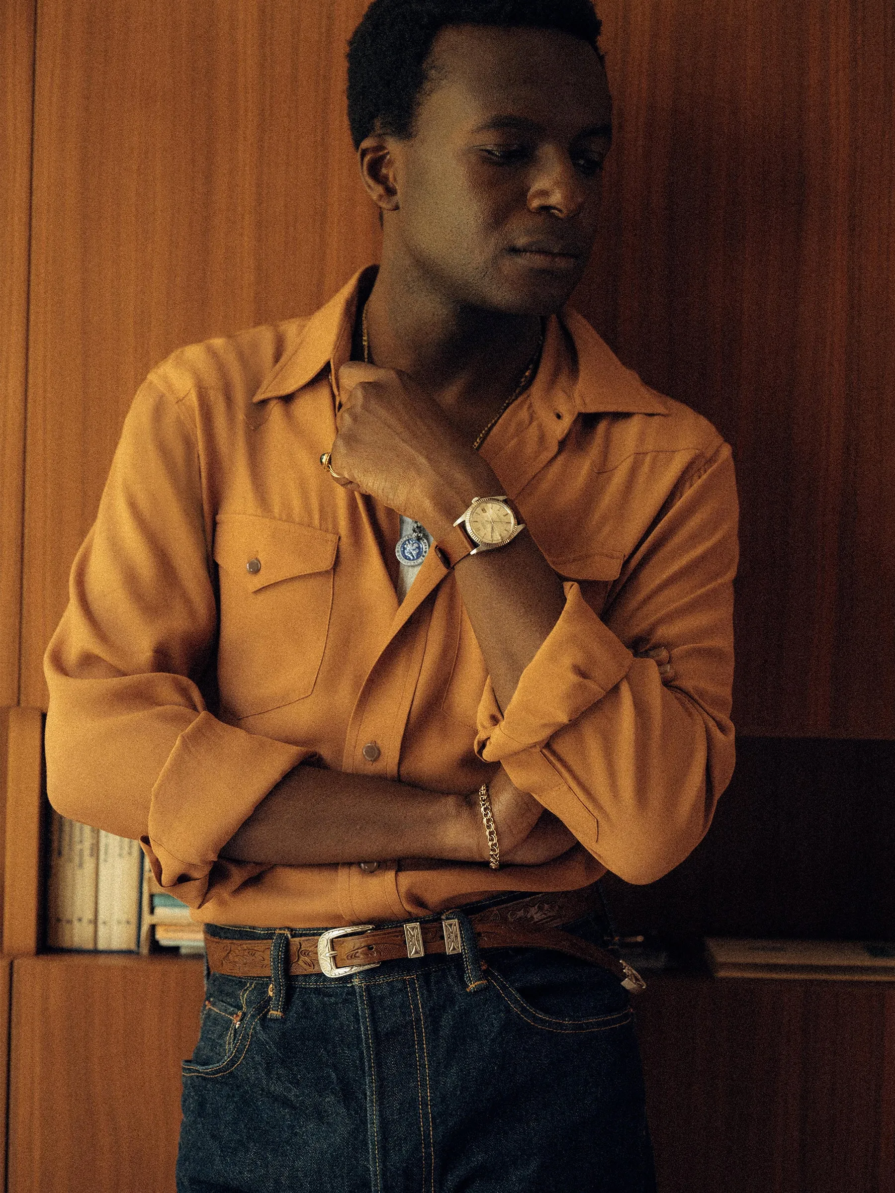 Burnt Orange Sunset Rayon Western Shirt sold by Buck Mason product image thumbnail 2