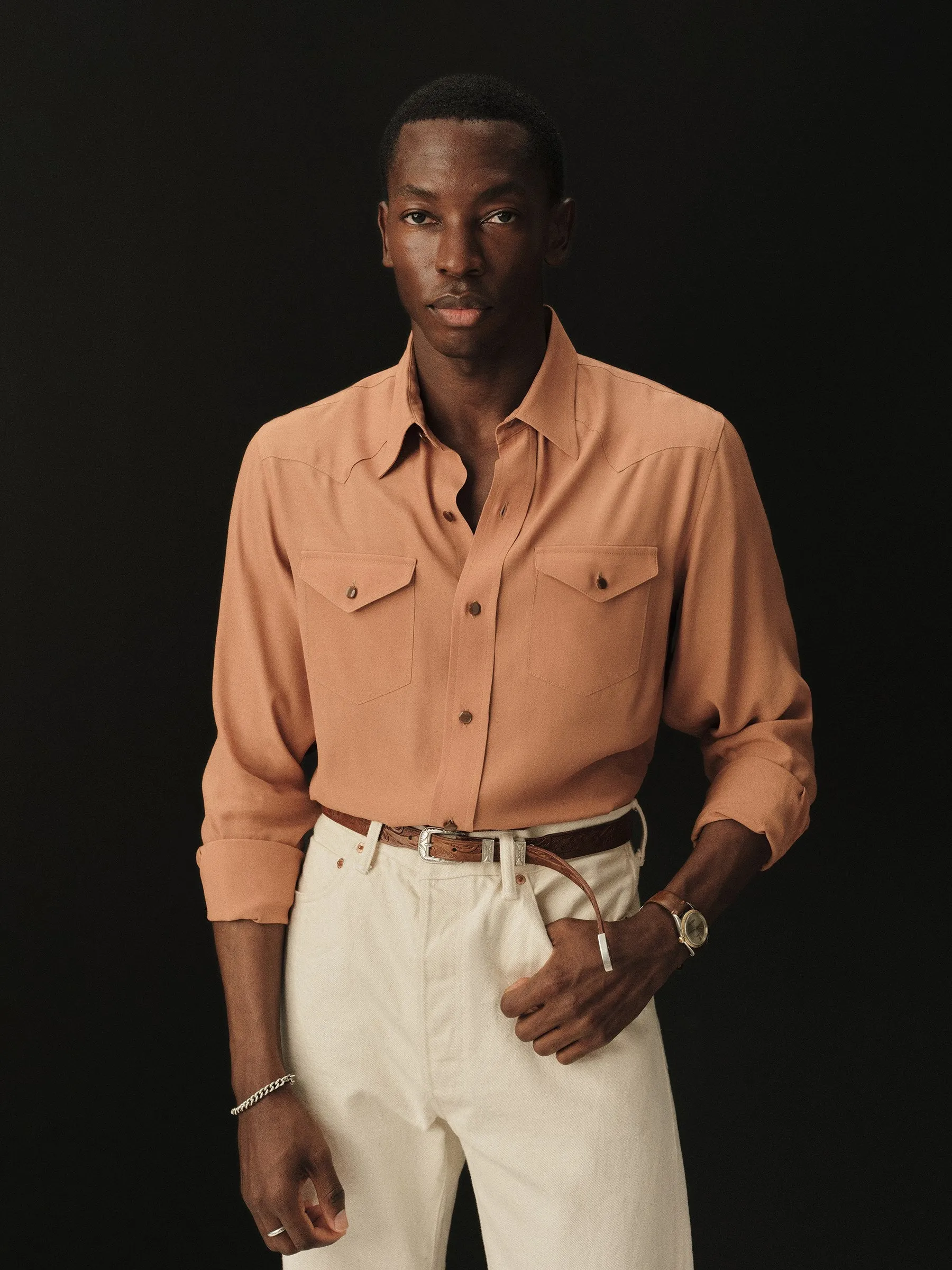 Burnt Orange Sunset Rayon Western Shirt sold by Buck Mason product image thumbnail 3