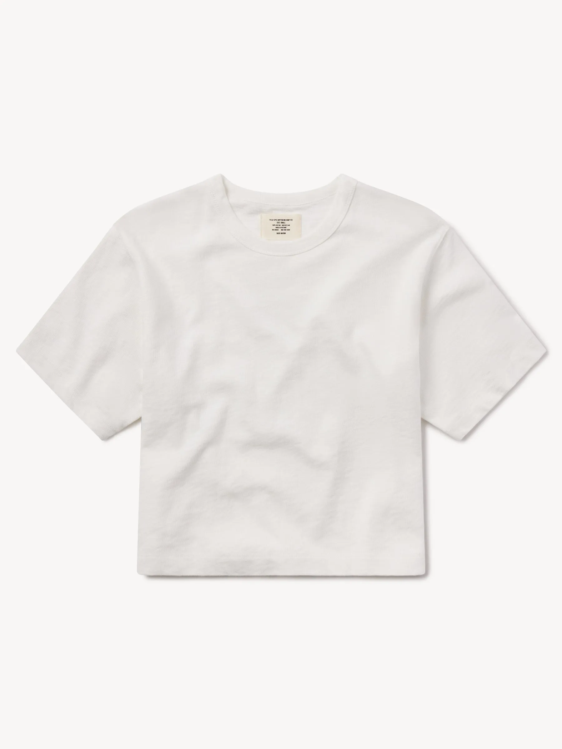 White Field-Spec Boyfriend Crop Tee sold by Buck Mason