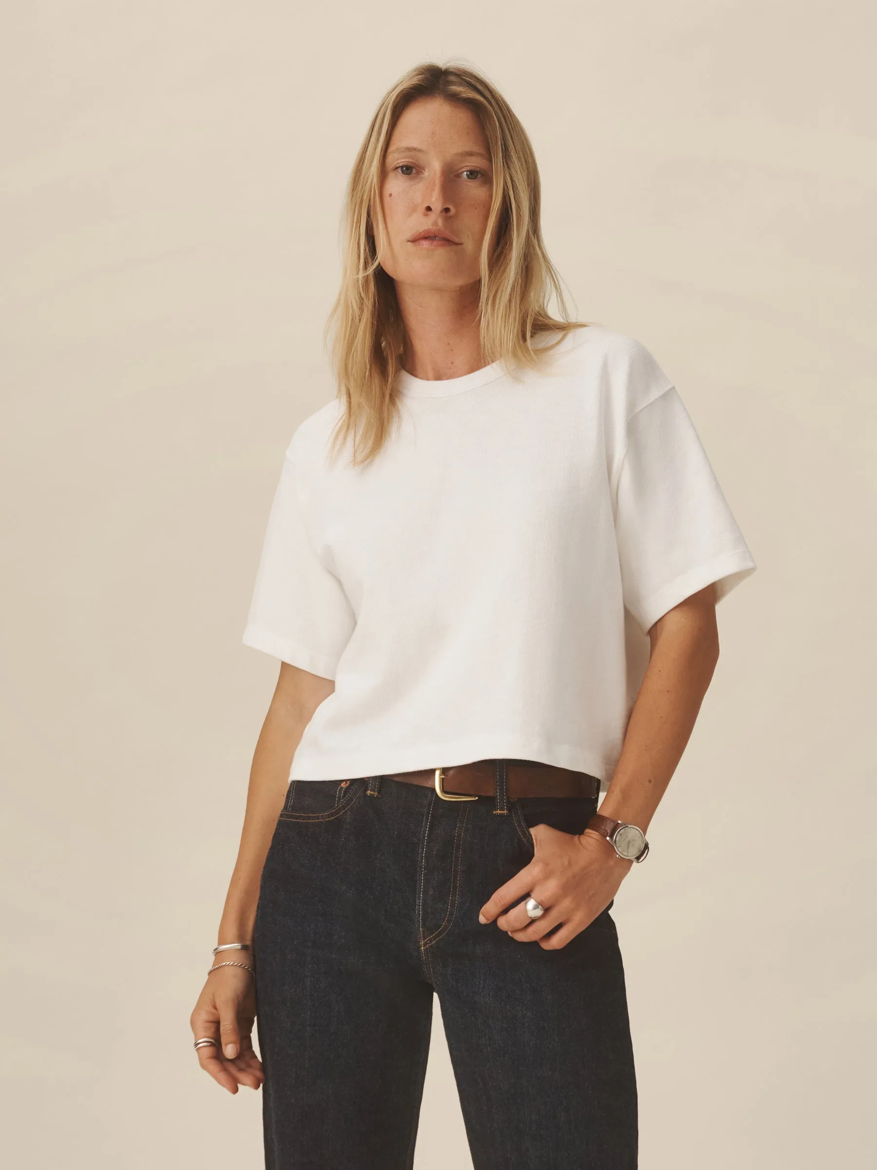 White Field-Spec Boyfriend Crop Tee sold by Buck Mason product image thumbnail 2