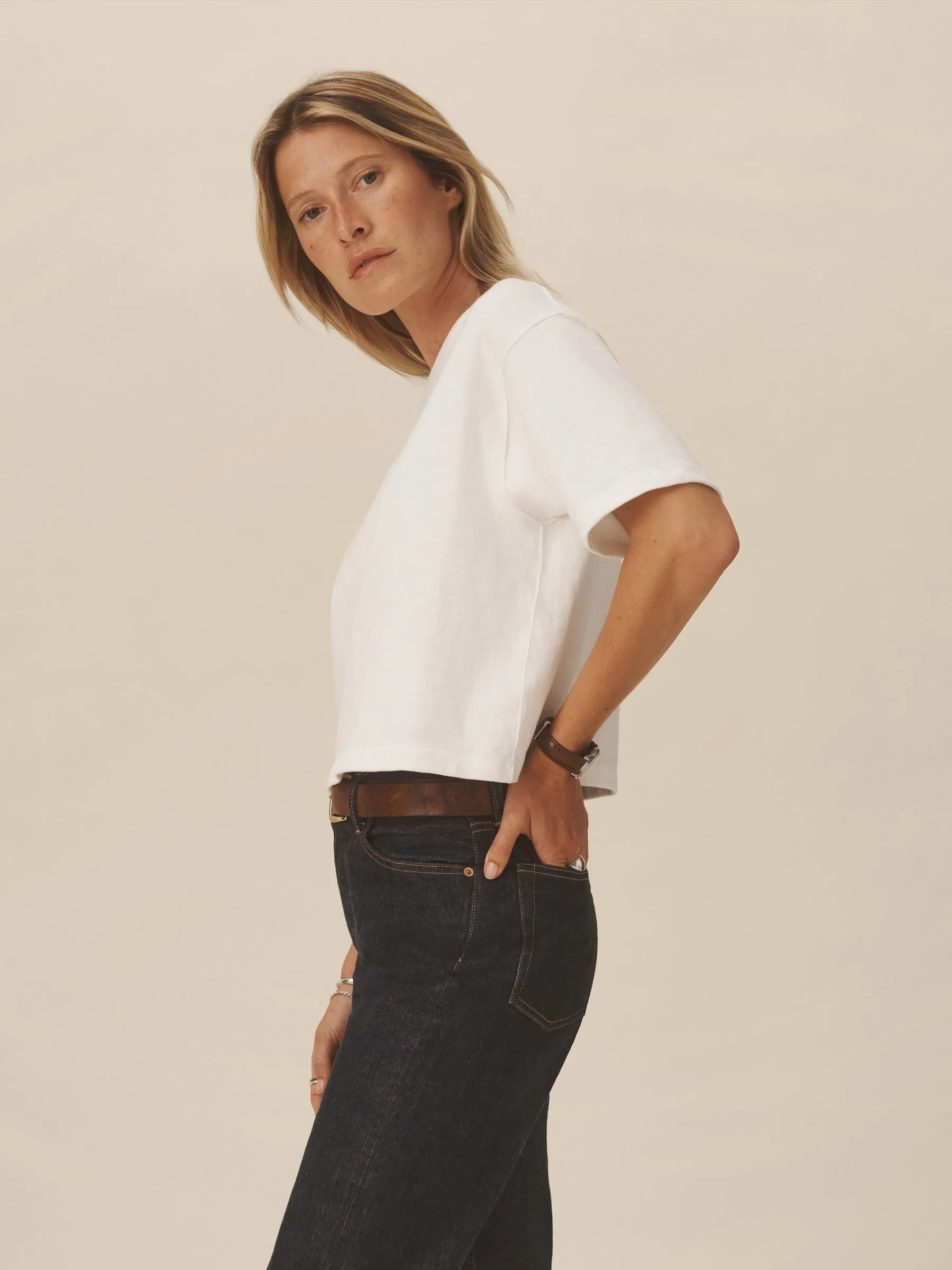 White Field-Spec Boyfriend Crop Tee sold by Buck Mason product image thumbnail 4