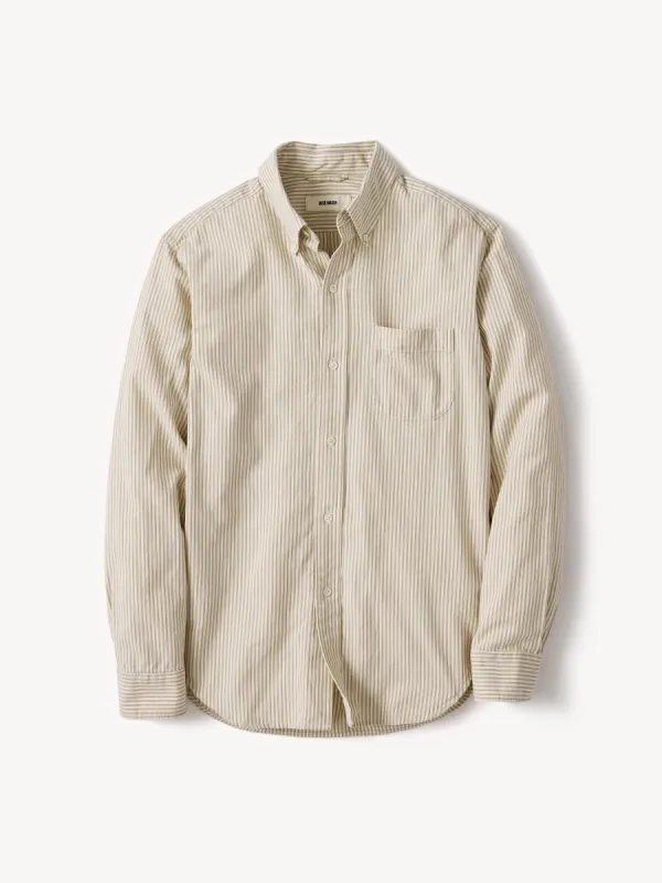 Olive / Natural Chain Stripe California Oxford BD Shirt made by Buck Mason