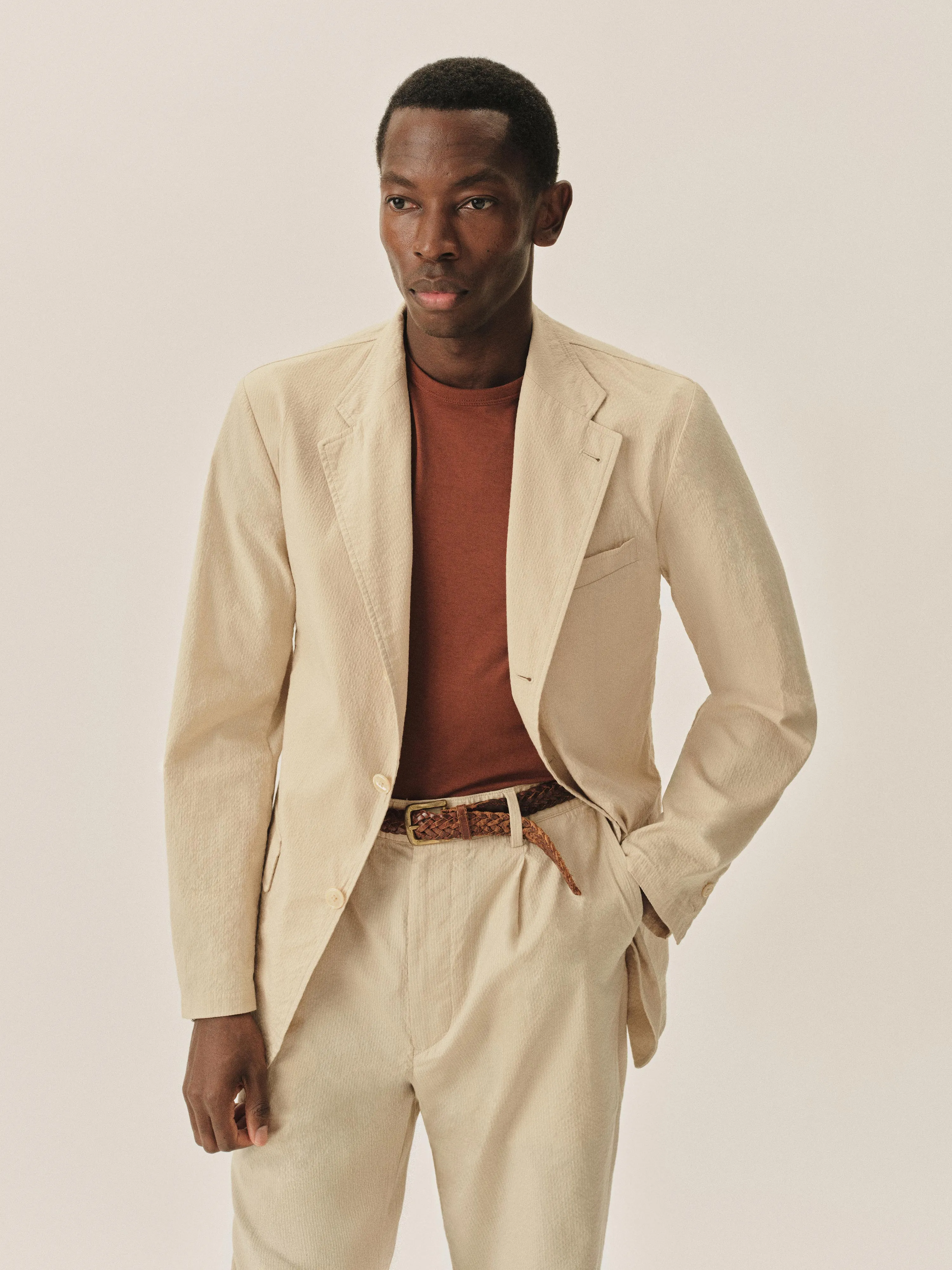 Natural Pinstripe Lightweight Seersucker Carry-On Jacket sold by Buck Mason product image thumbnail 3