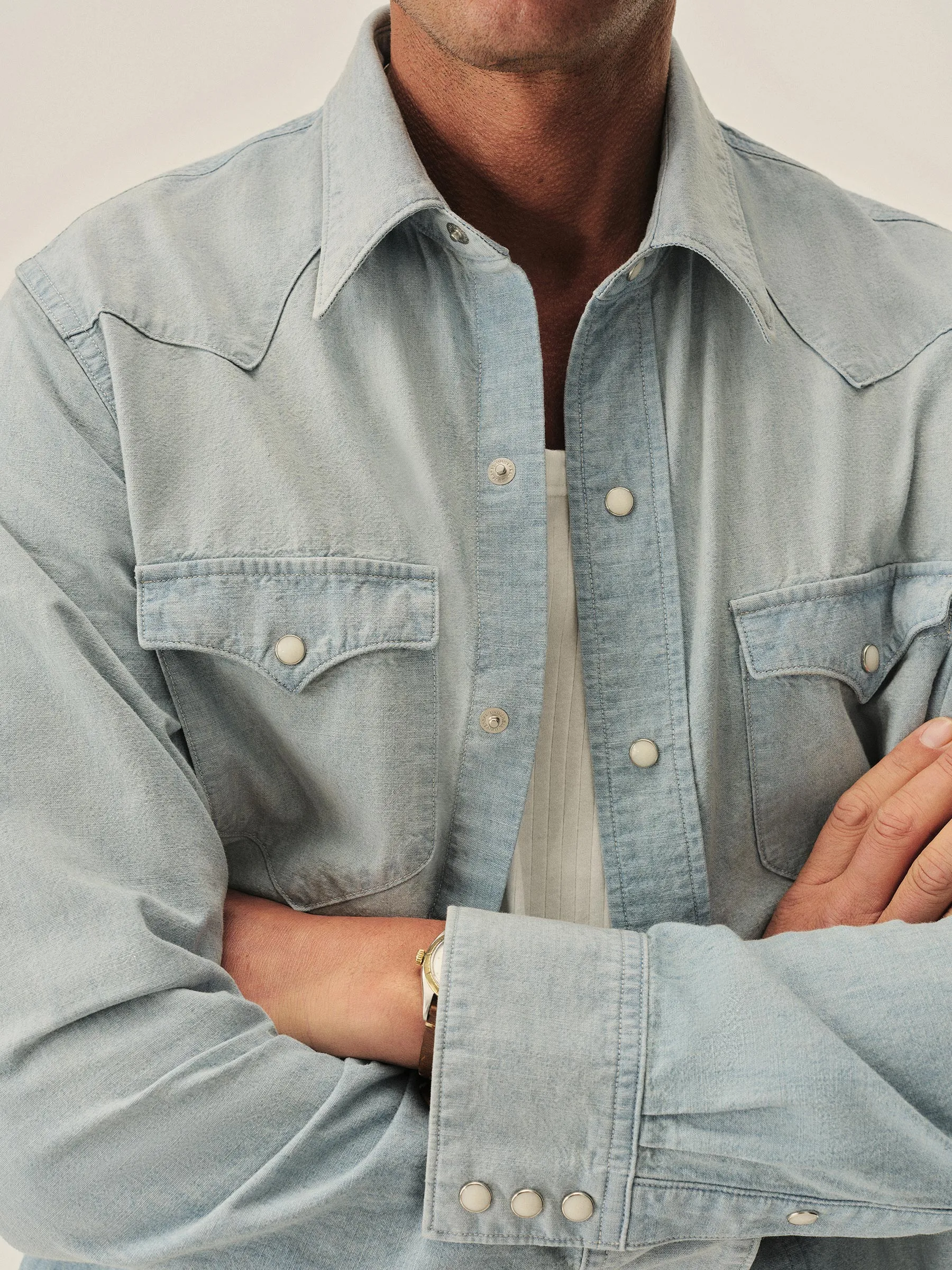 L049 Japanese Chambray Western Shirt sold by Buck Mason product image thumbnail 3