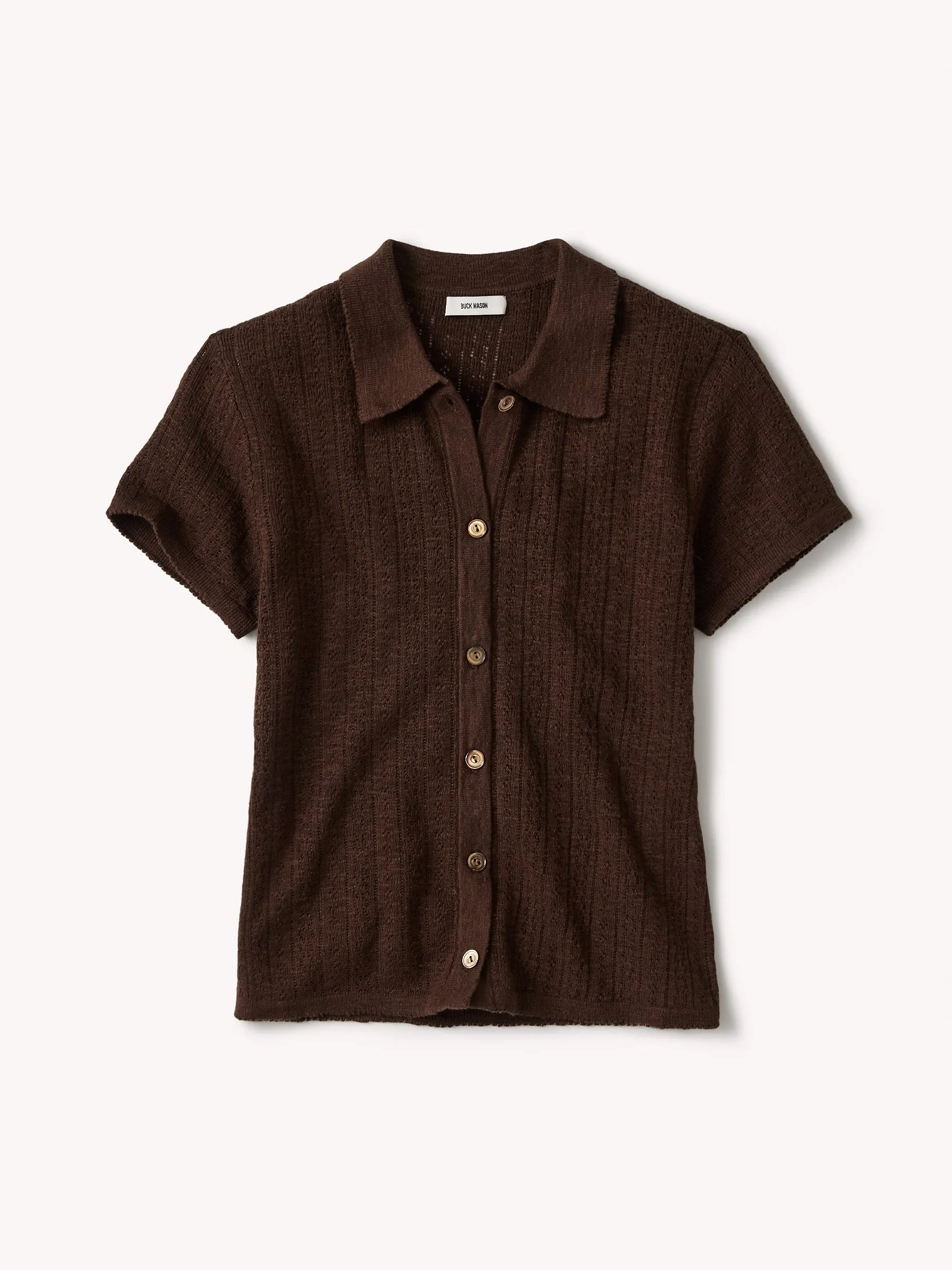 Umber Coastal Linen Pointelle Polo sold by Buck Mason
