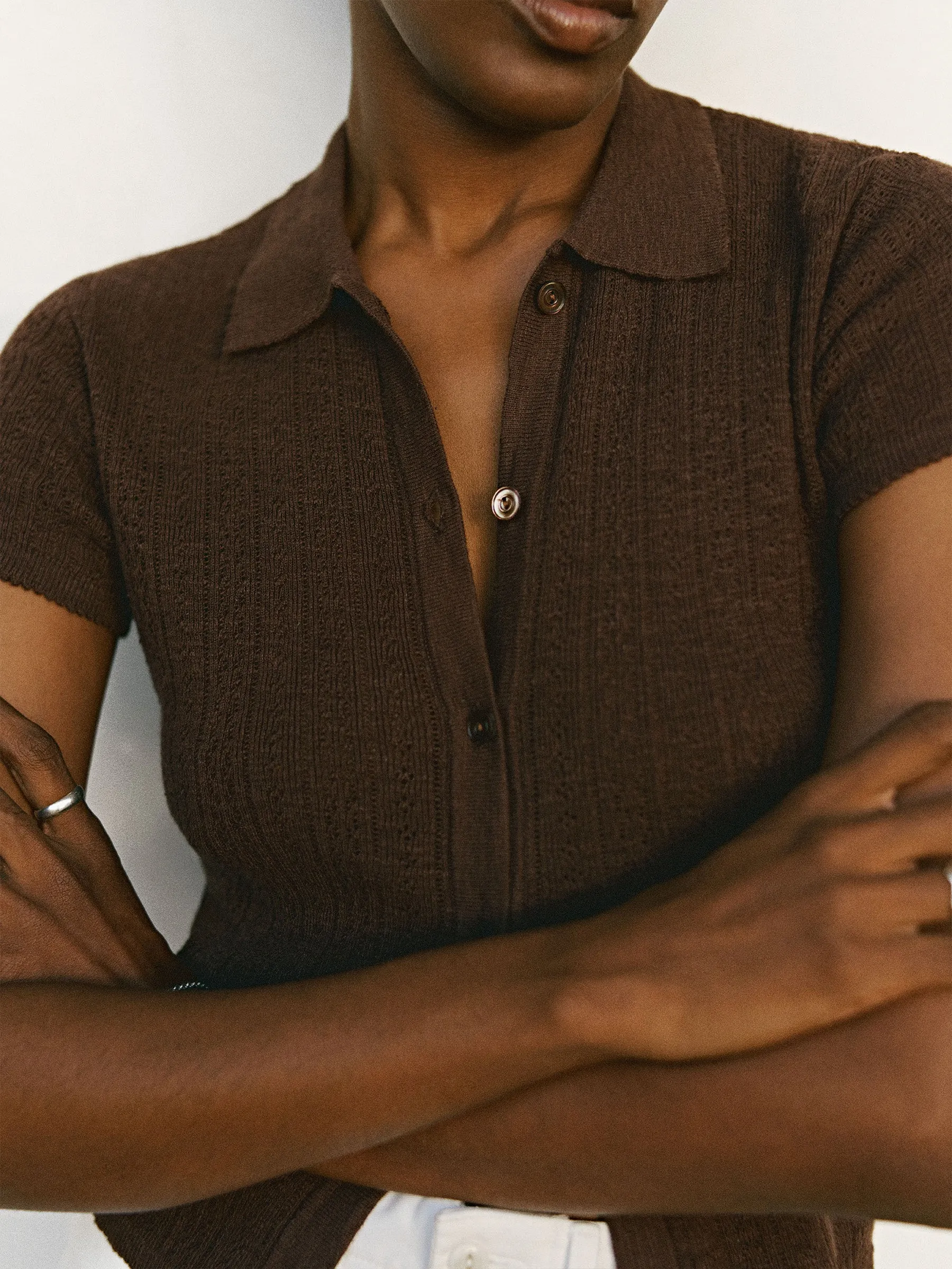 Umber Coastal Linen Pointelle Polo sold by Buck Mason product image thumbnail 2