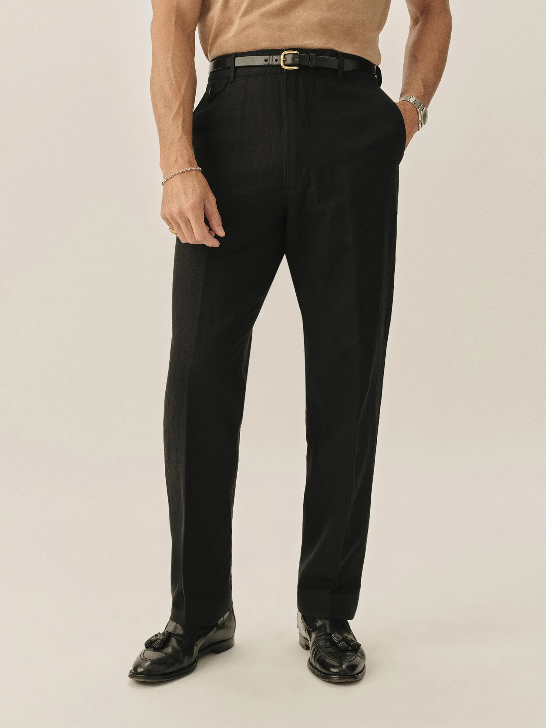 Black Capitola Linen Carry-On Ford Standard Pant sold by Buck Mason product image thumbnail 3