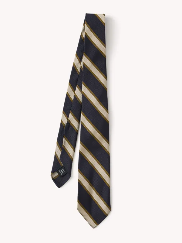 Navy Framed Bar Stripe Italian Silk Woven Tie made by Buck Mason