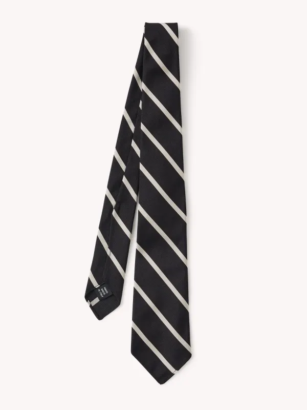 Black Bar Stripe Italian Silk Woven Tie made by Buck Mason