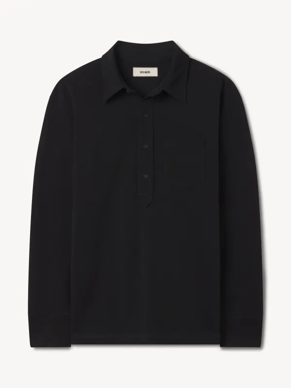 Black Coolhand Cotton Popover made by Buck Mason