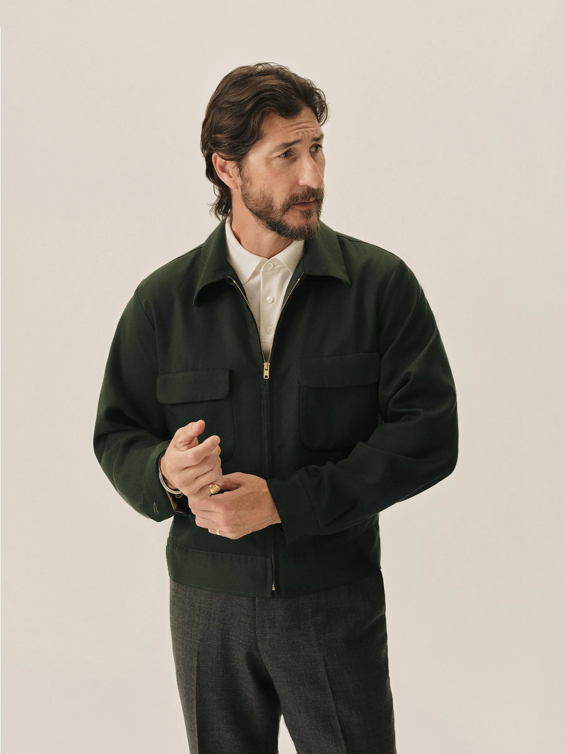 Bottle Green Sunset Rayon Gab Jacket sold by Buck Mason product image thumbnail 3