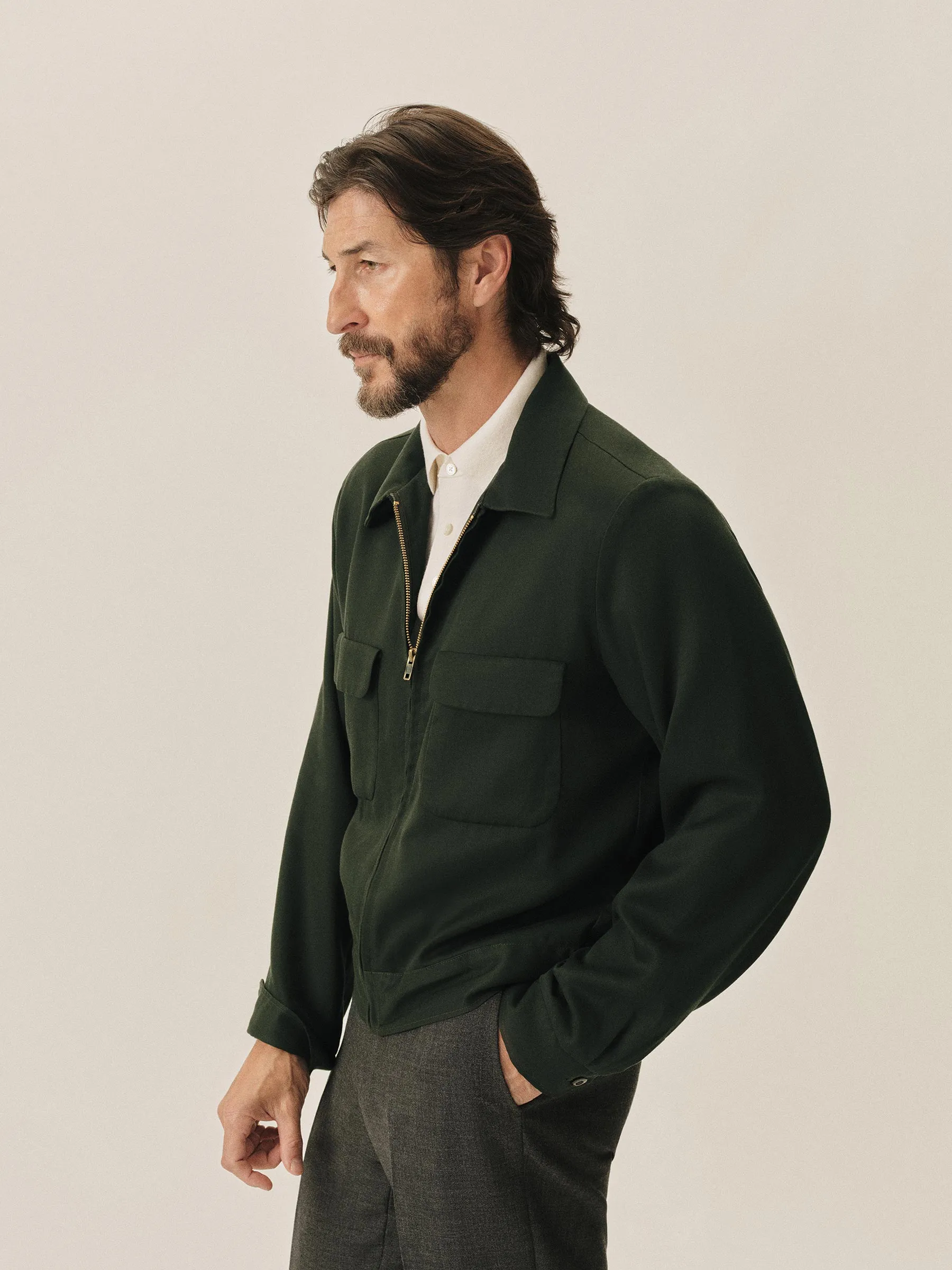Bottle Green Sunset Rayon Gab Jacket sold by Buck Mason product image thumbnail 5