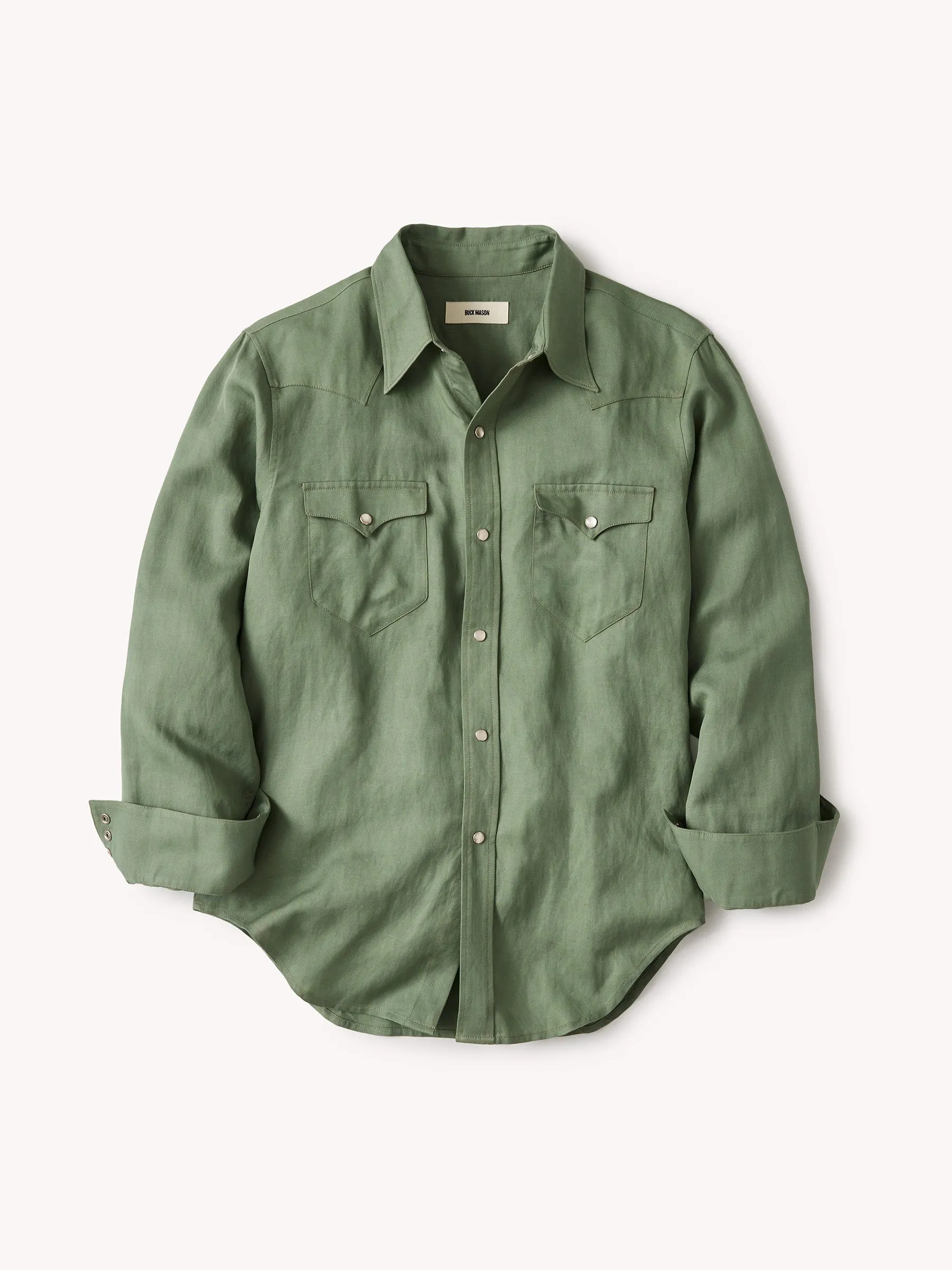 Cowboy Grass Draped Linen Rancher Shirt sold by Buck Mason