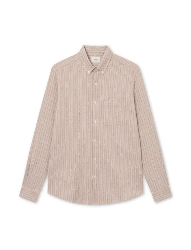 CAMP LINEN SHIRT - KHAKI STRIPE sold by Foret