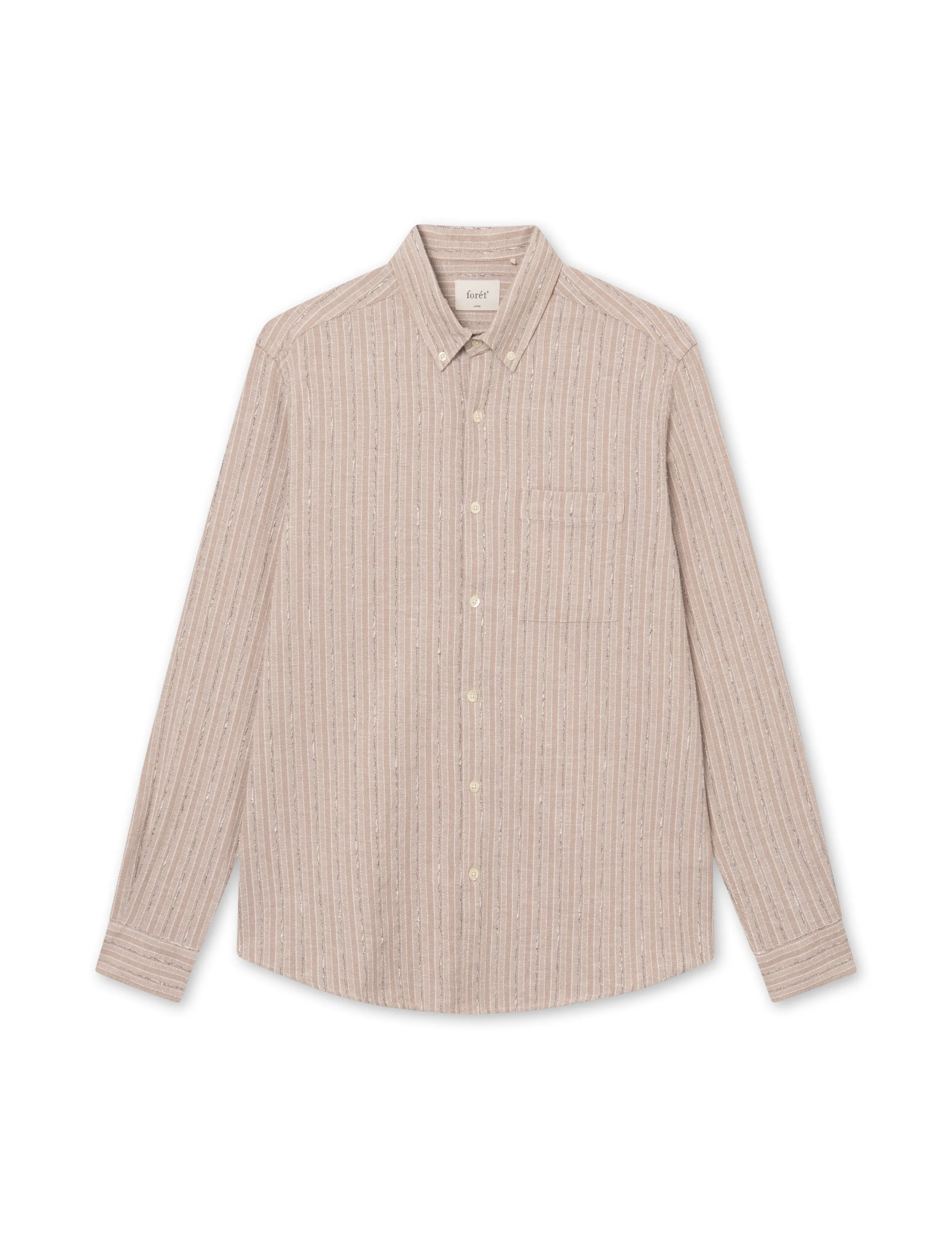 CAMP LINEN SHIRT - KHAKI STRIPE sold by Foret