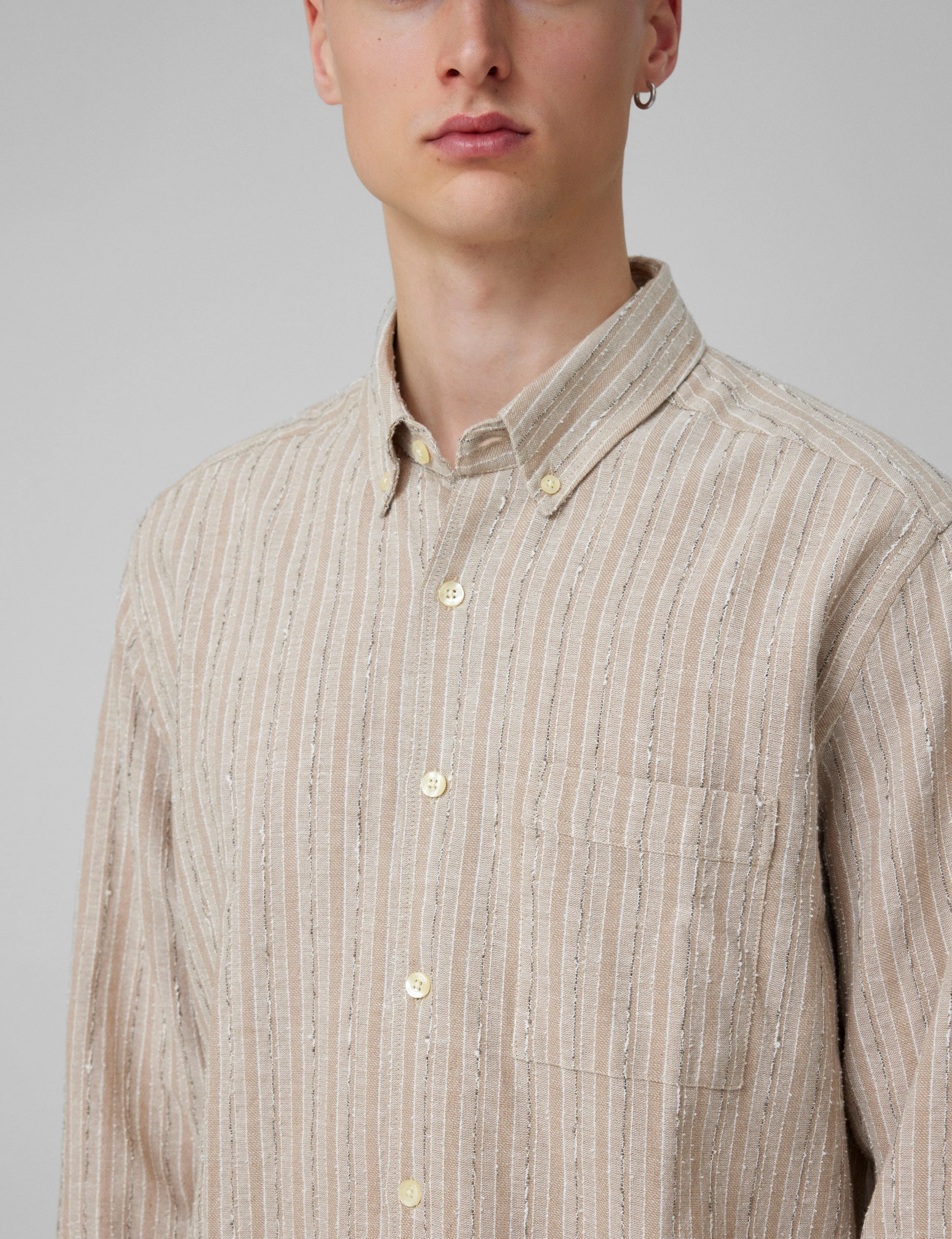 CAMP LINEN SHIRT - KHAKI STRIPE sold by Foret product image thumbnail 2