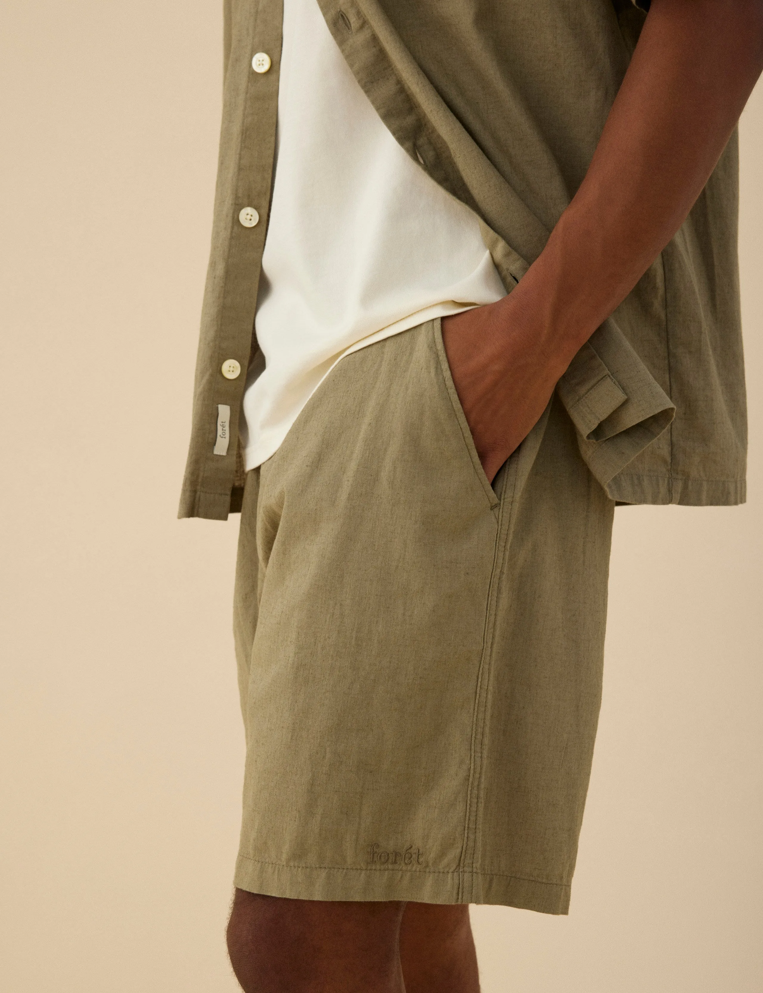 SERENE LINEN SHORTS - DUSTY OLIVE sold by Foret product image thumbnail 4