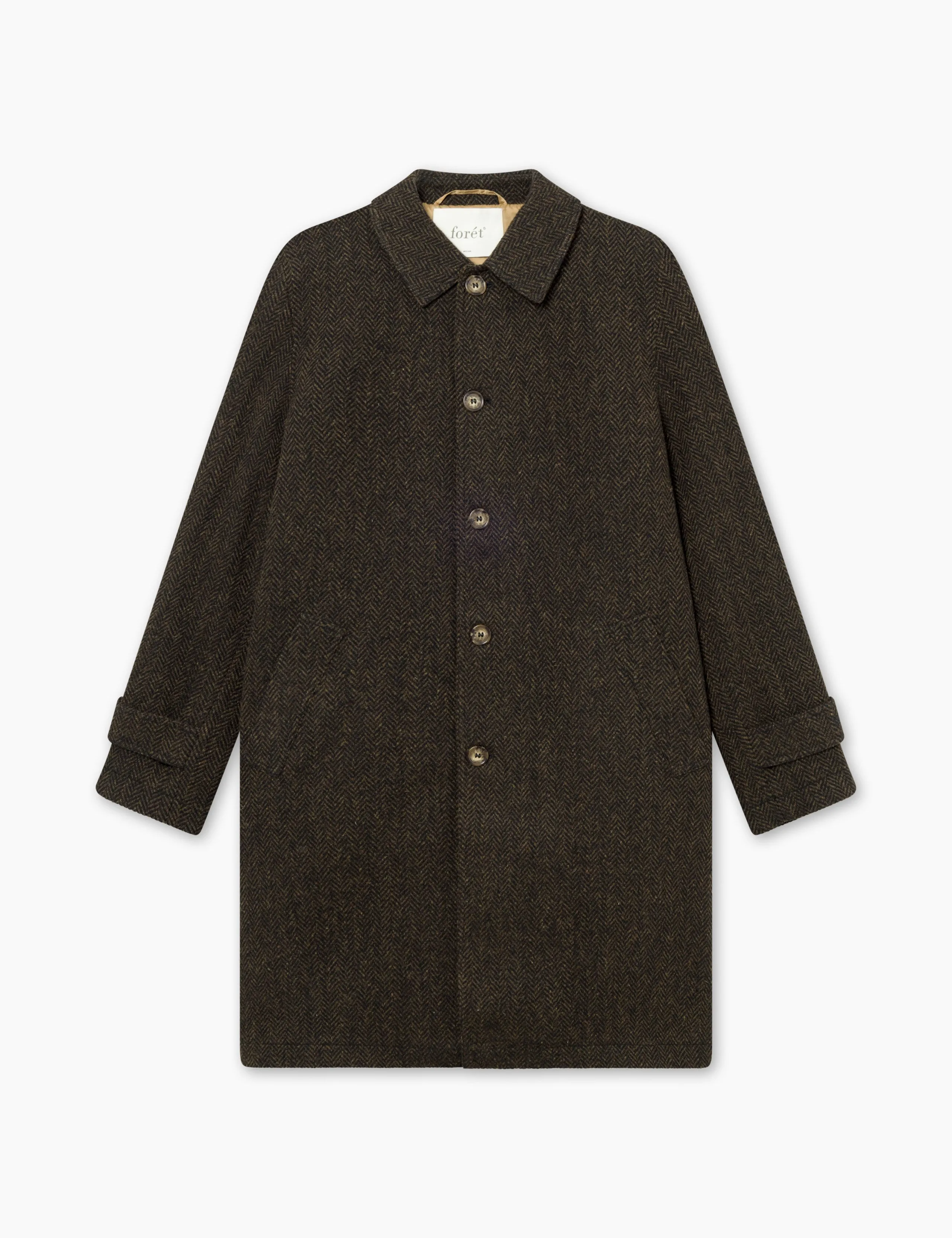 SHELTER WOOL LONG COAT - BLACK/ARMY sold by Foret