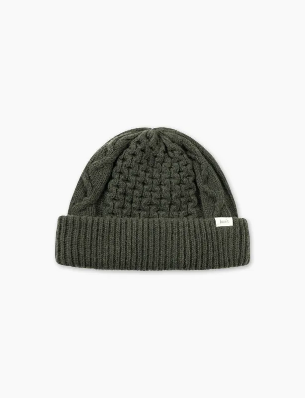 HYBRID CABLE BEANIE - DARK MOSS sold by Foret