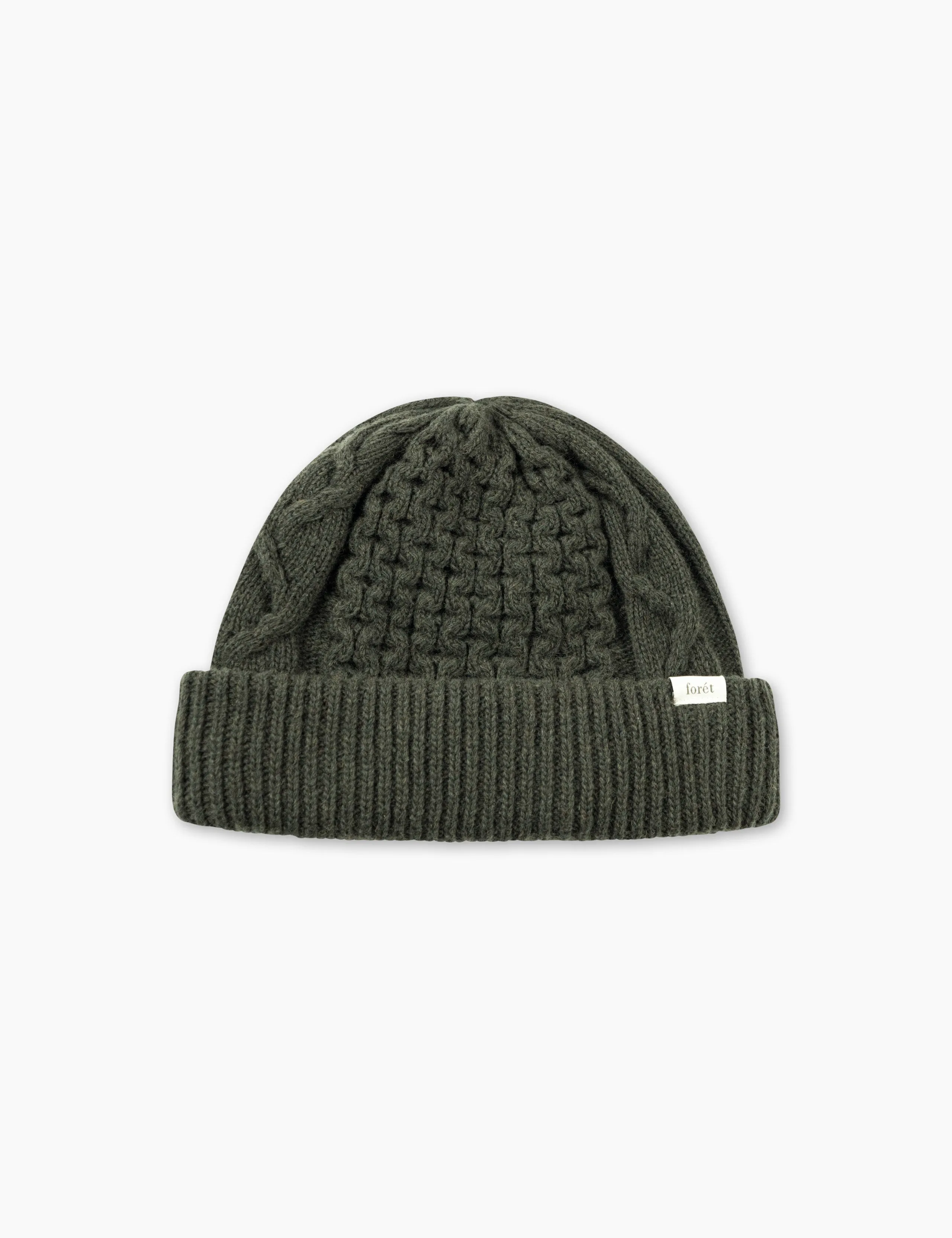 HYBRID CABLE BEANIE - DARK MOSS sold by Foret