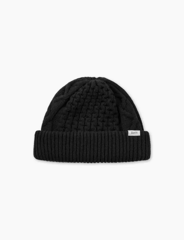 HYBRID CABLE BEANIE - BLACK sold by Foret