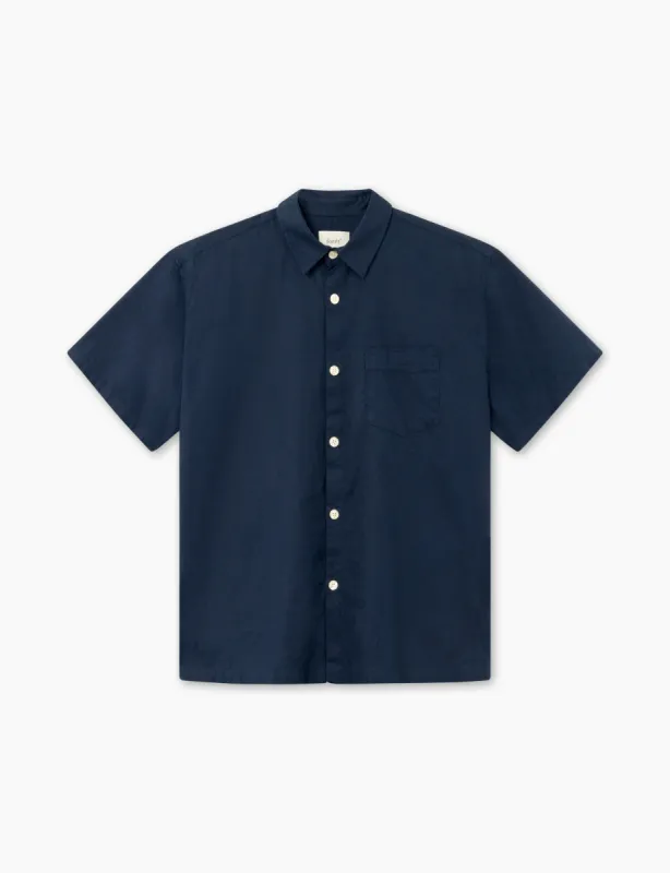 SERENE LINEN SS SHIRT - NAVY sold by Foret